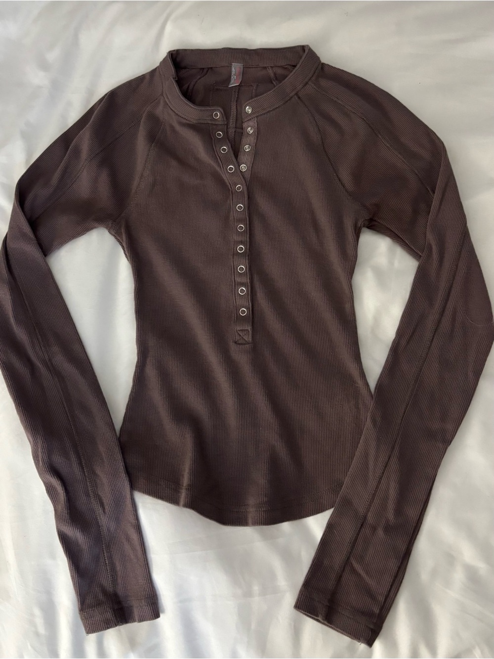 FP Movement Brown Ribbed Henley Long Sleeve